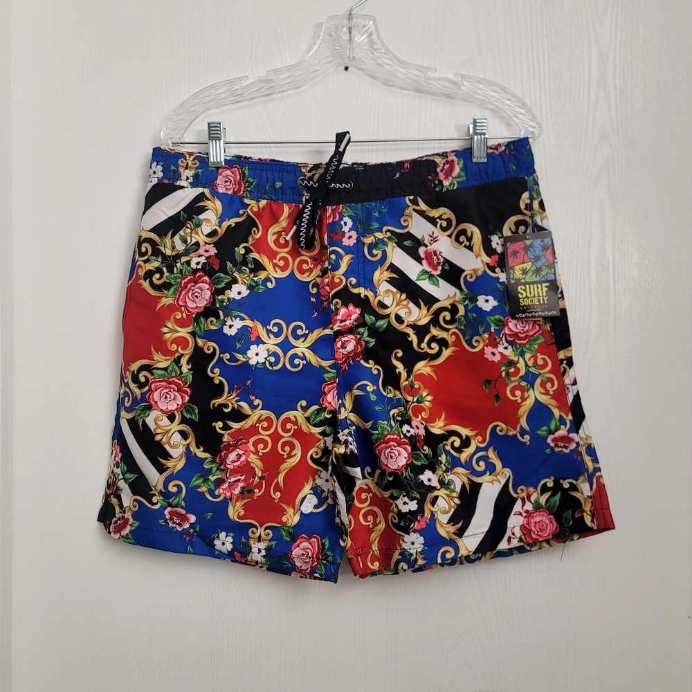 Surf Society Mens Baroque  Drawstring Lined Swim  Board SHORTS Size Large